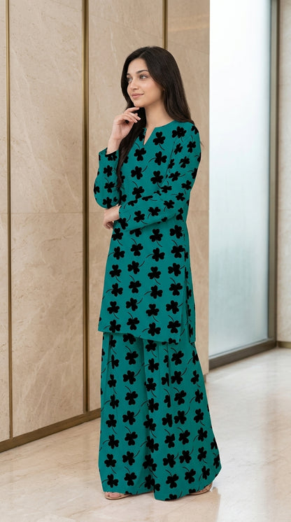 Aqua Breeze — Printed Khaddar 2-Piece Unstitched Suit