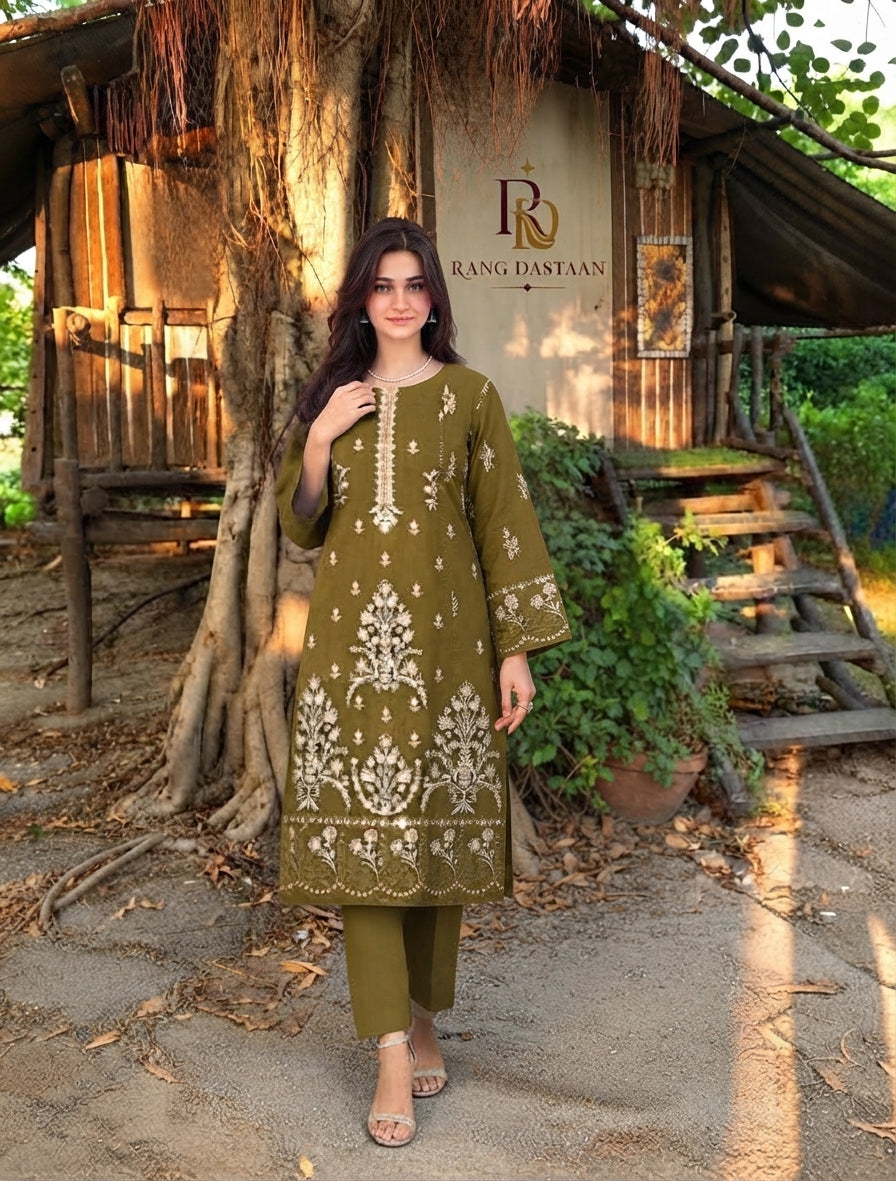 CRYSTAL DHANAK HEAVY EMBROIDERED 3PC SUIT