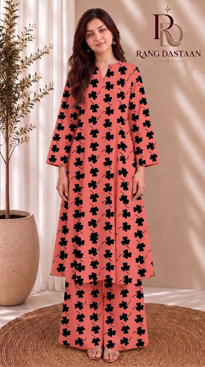 Coral Blossom — Printed Khaddar 2-Piece Unstitched Suit