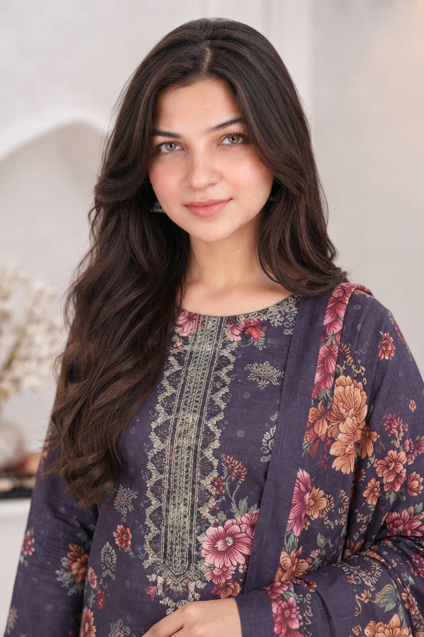 3 PIECE - EMBROIDERED LIGHT KHADDAR SUIT
