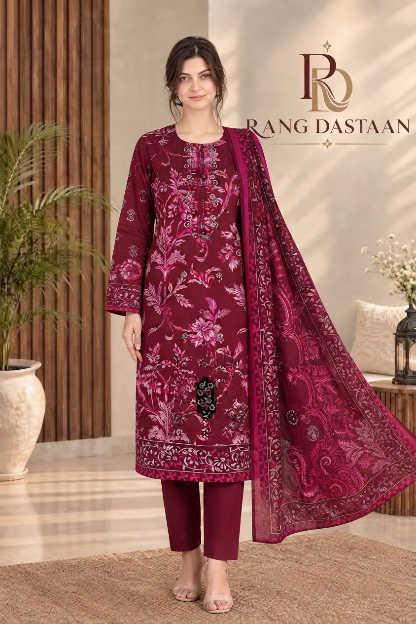 3 PIECE - EMBROIDERED DHANAK SUIT
