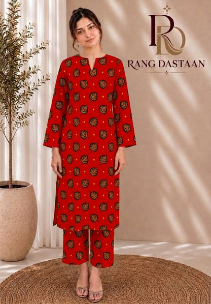 Ruby Red Tree — Printed Khaddar 2-Piece Unstitched Suit