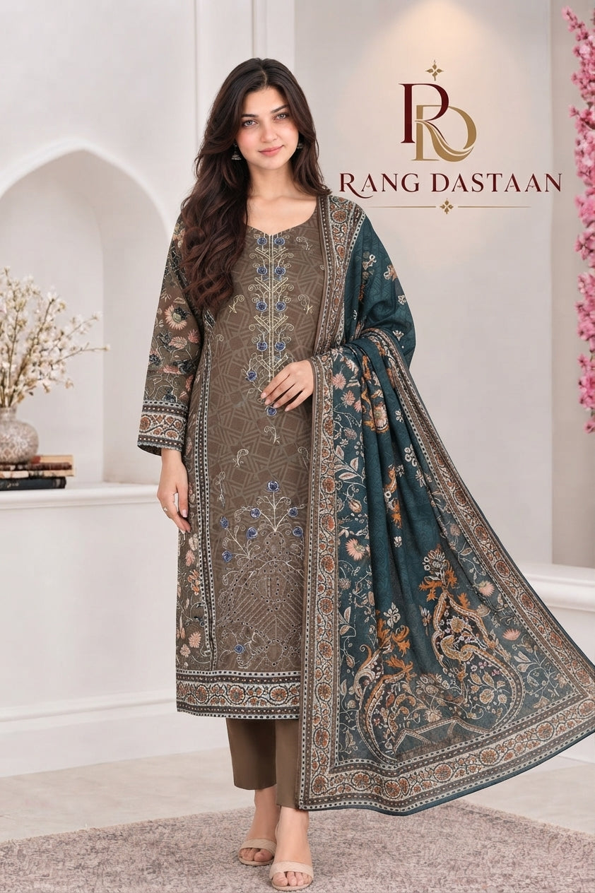 3 PIECE - EMBROIDERED LIGHT KHADDAR SUIT