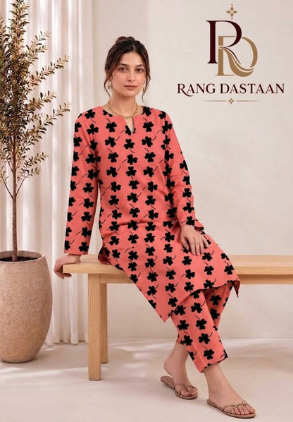 Coral Blossom — Printed Khaddar 2-Piece Unstitched Suit