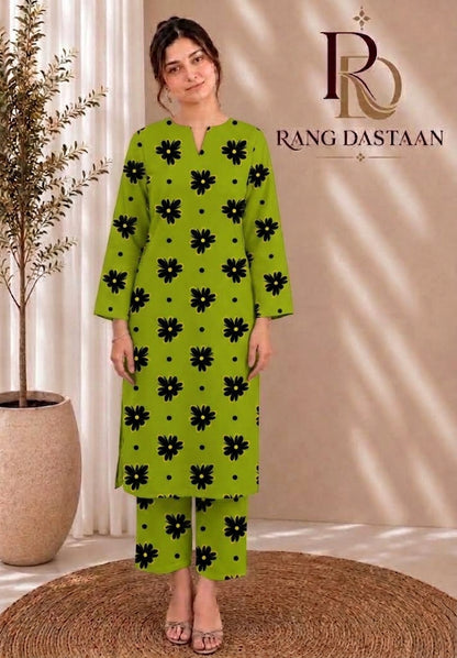 Lime Noir — Printed Khaddar 2-Piece Unstitched Suit