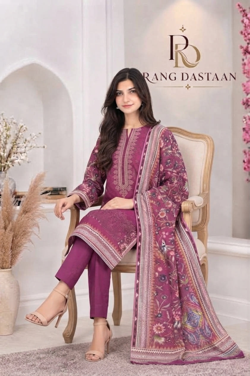 3 PIECE - EMBROIDERED LIGHT KHADDAR SUIT