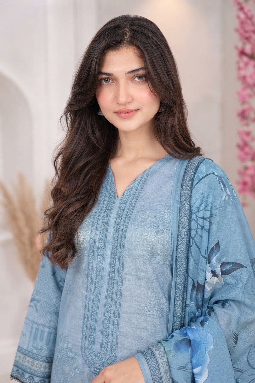 3 PIECE - EMBROIDERED LIGHT KHADDAR SUIT