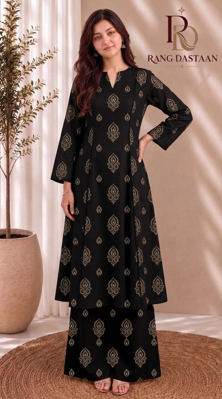 Midnight Bloom — Printed Khaddar 2-Piece Unstitched Suit