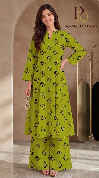 Lime Floral Vine — Printed Khaddar 2-Piece Suit