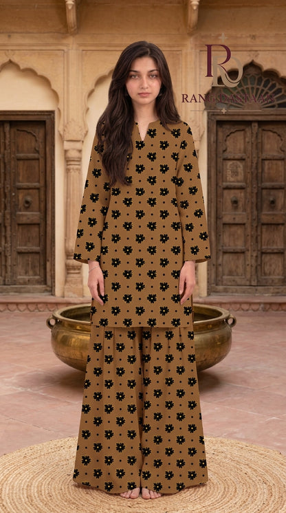 Golden Cocoa — Printed Khaddar 2-Piece Unstitched Suit