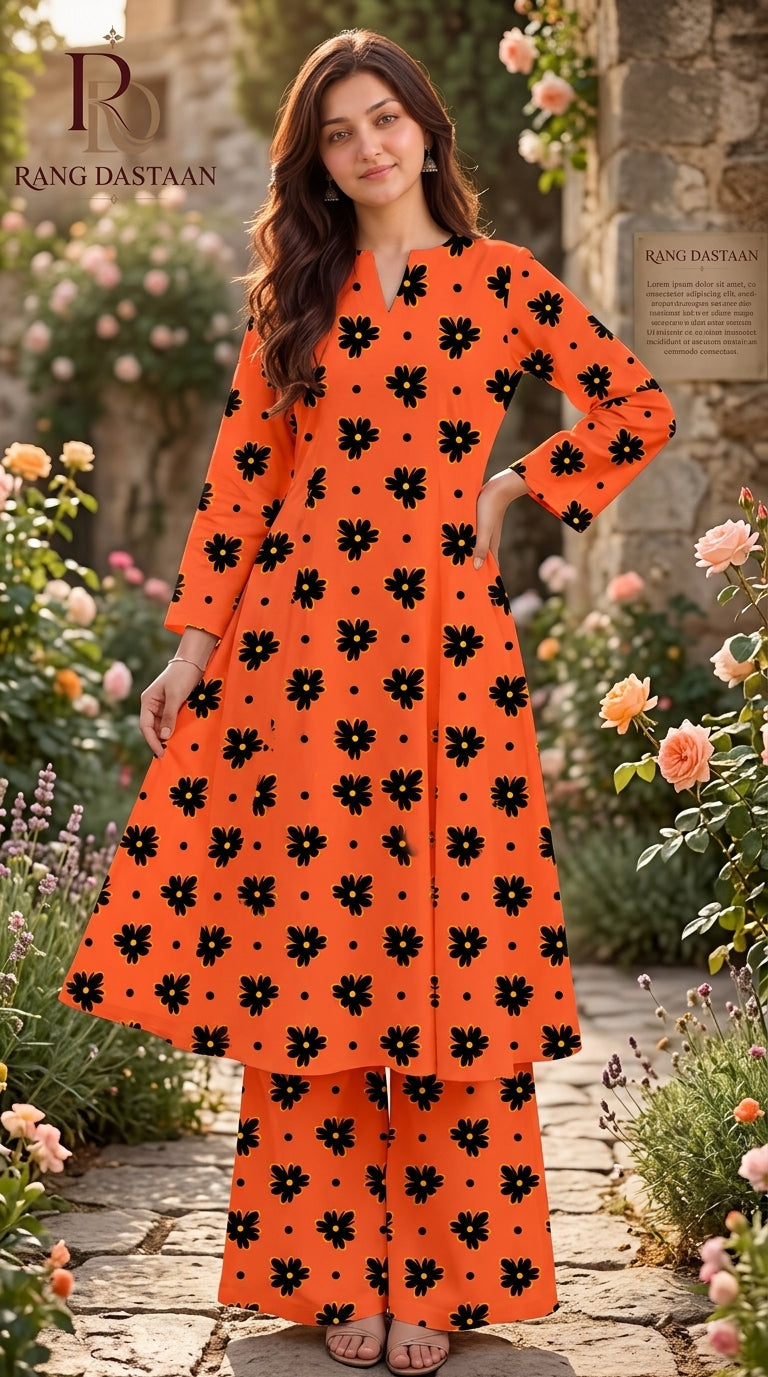 Sunset Daisy — Printed Khaddar 2-Piece Unstitched Suit