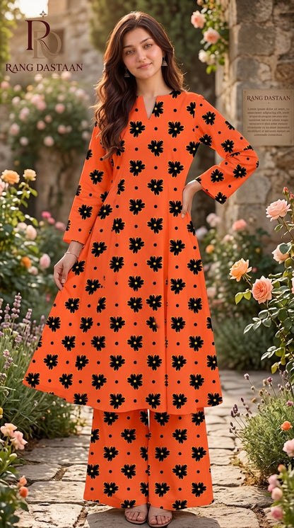 Sunset Daisy — Printed Khaddar 2-Piece Unstitched Suit