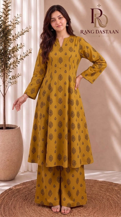 Golden Mustard — Printed Khaddar 2-Piece Unstitched Suit