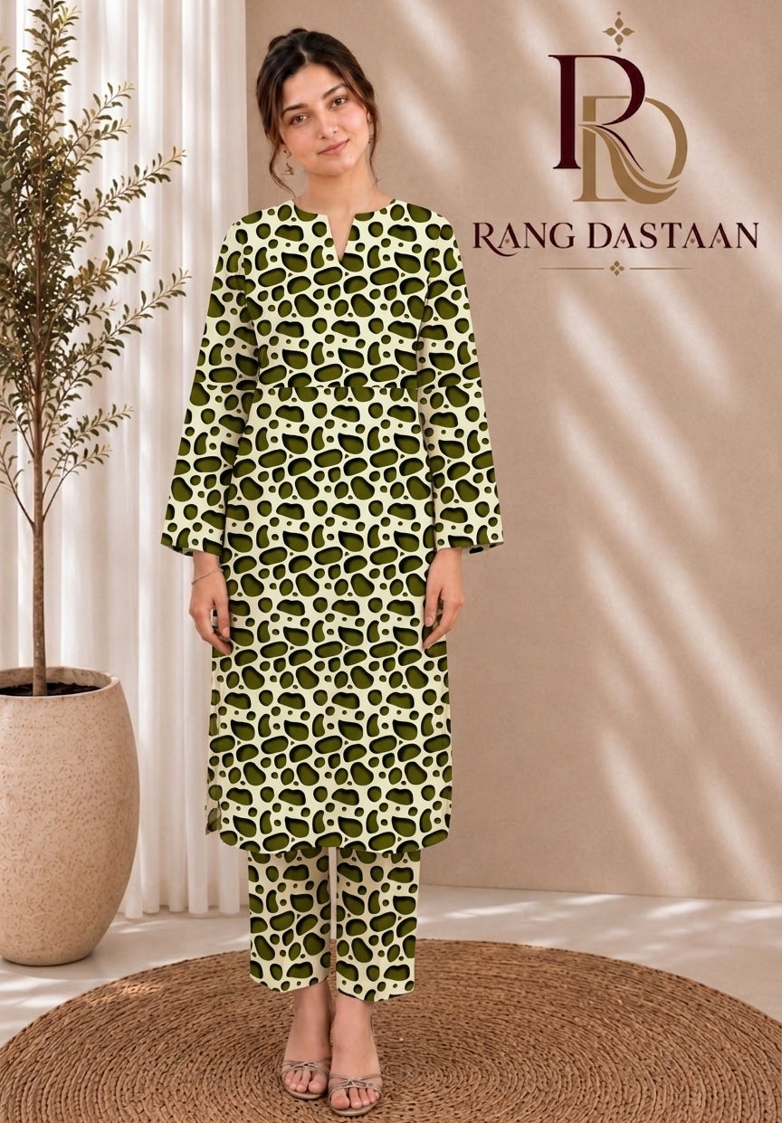 Olive Pebble — Printed Lawn 2-Piece Suit