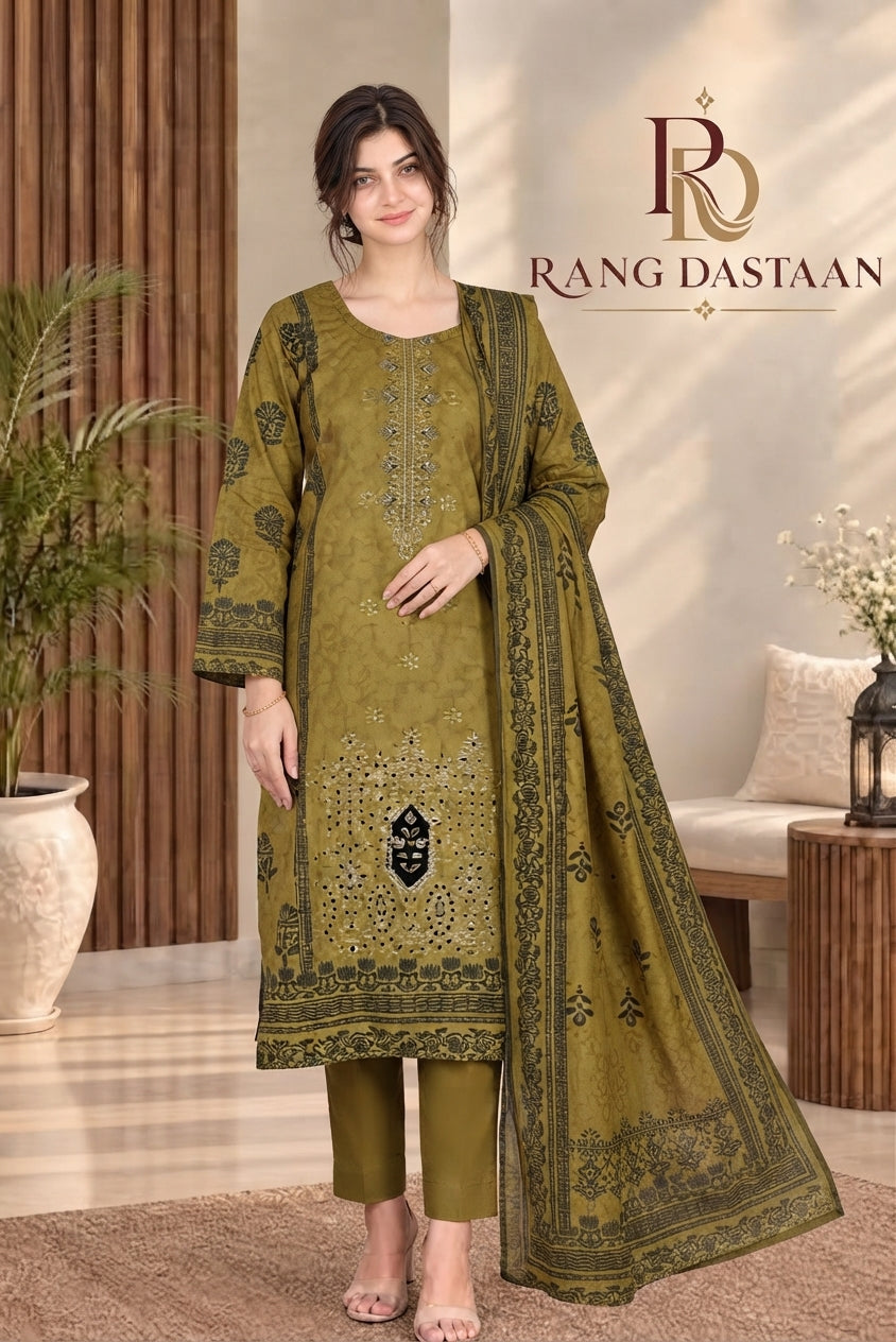 3 PIECE - EMBROIDERED DHANAK SUIT