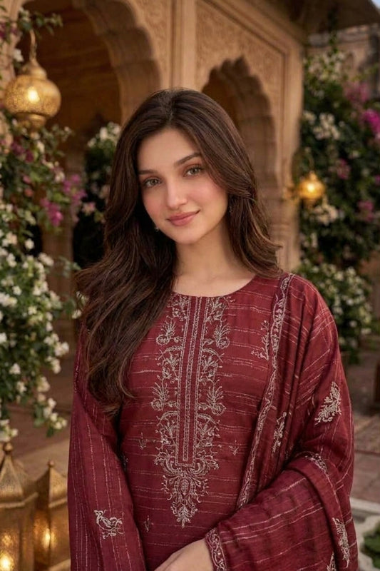 CRYSTAL DHANAK HEAVY EMBROIDERED 3PC SUIT