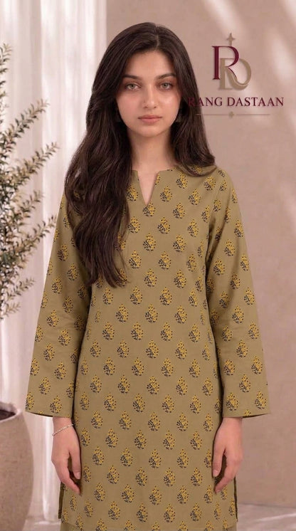 Olive Charm — Printed Khaddar 2-Piece Suit