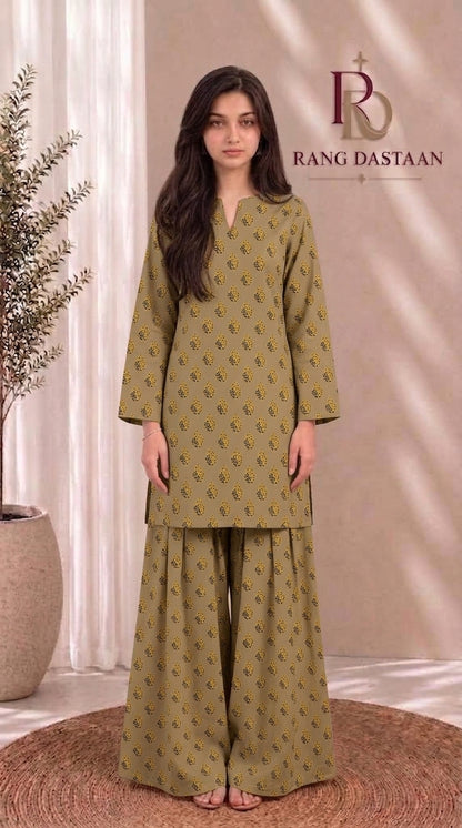 Olive Charm — Printed Khaddar 2-Piece Suit