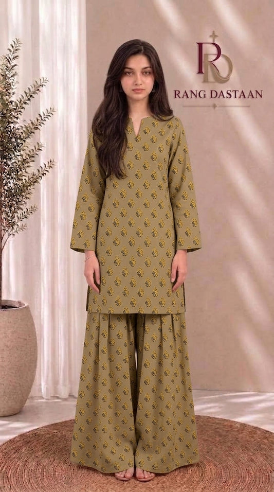 Olive Charm — Printed Khaddar 2-Piece Suit