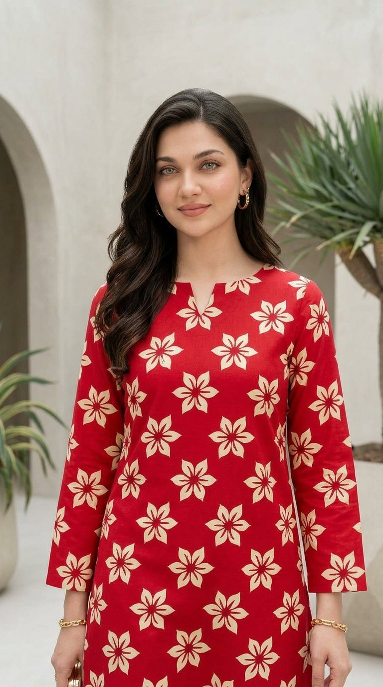 Crimson Bloom — Printed Lawn 2-Piece Suit