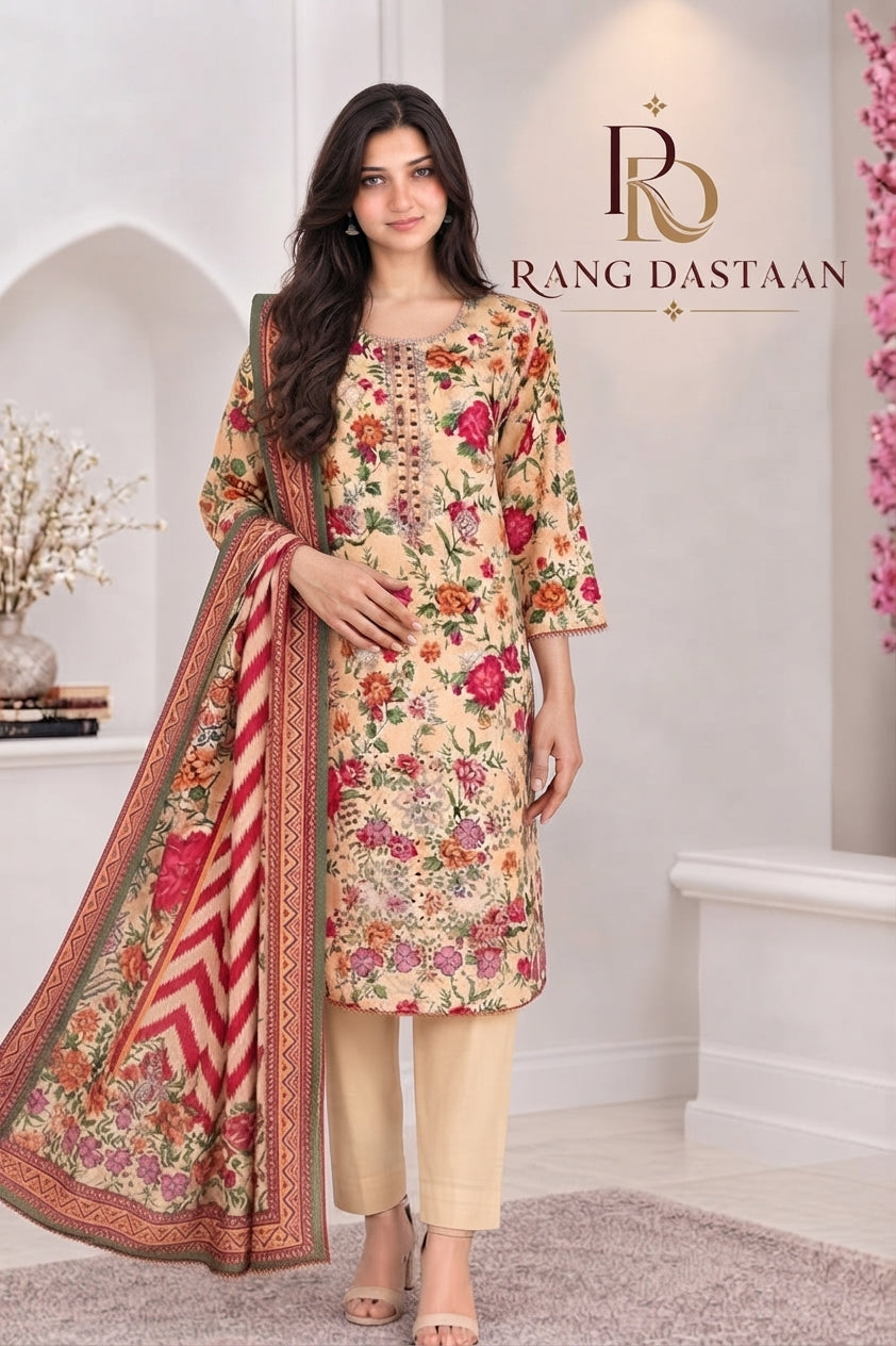 3 PIECE - EMBROIDERED LIGHT KHADDAR SUIT