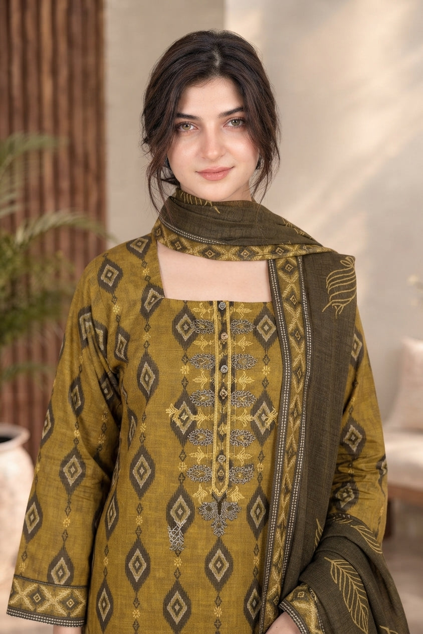 3 PIECE - EMBROIDERED DHANAK SUIT