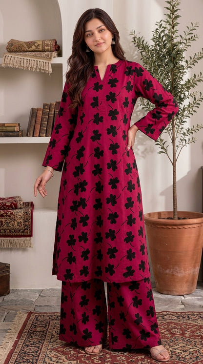 Rose Petal — Printed Khaddar 2-Piece Unstitched Suit