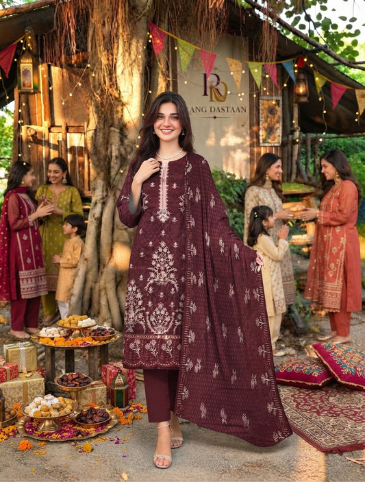 CRYSTAL DHANAK HEAVY EMBROIDERED 3PC SUIT