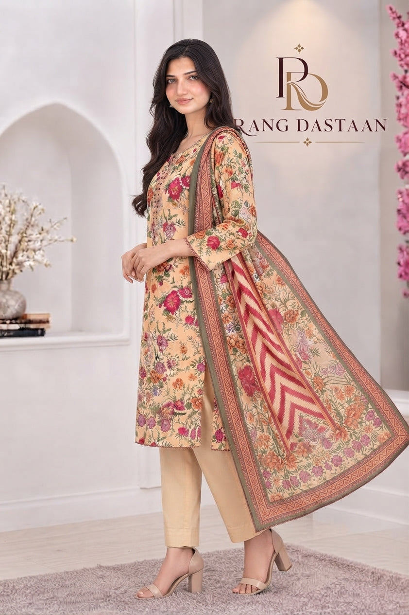3 PIECE - EMBROIDERED LIGHT KHADDAR SUIT