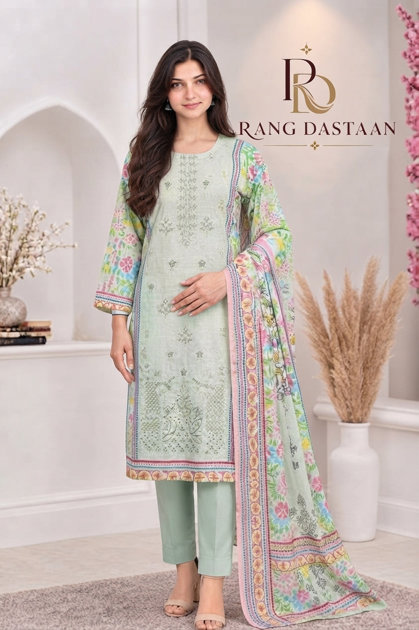 3 PIECE - EMBROIDERED LIGHT KHADDAR SUIT