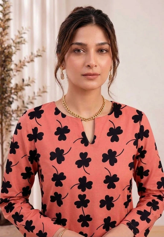 Coral Blossom — Printed Khaddar 2-Piece Unstitched Suit