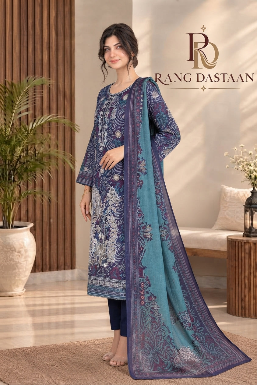 3 PIECE - EMBROIDERED DHANAK SUIT