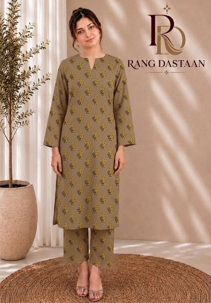 Olive Charm — Printed Khaddar 2-Piece Suit