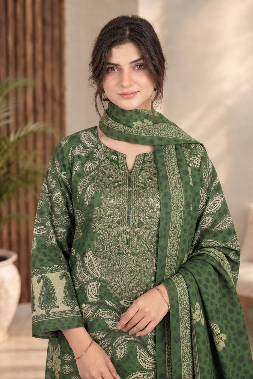 3 PIECE - EMBROIDERED DHANAK SUIT
