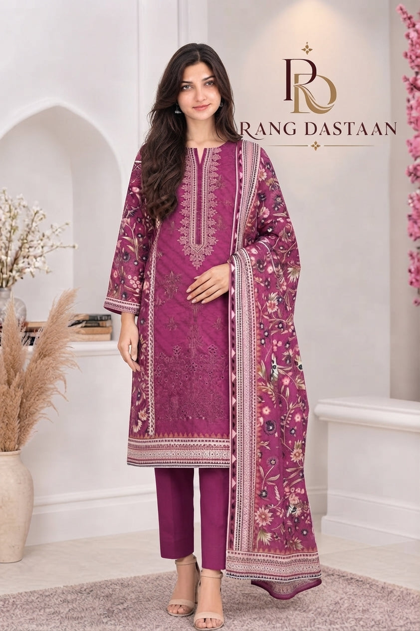 3 PIECE - EMBROIDERED LIGHT KHADDAR SUIT