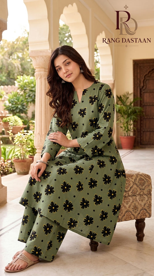 Olive Noir — Printed Khaddar 2-Piece Unstitched Suit