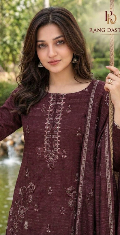 CRYSTAL DHANAK HEAVY EMBROIDERED 3PC SUIT