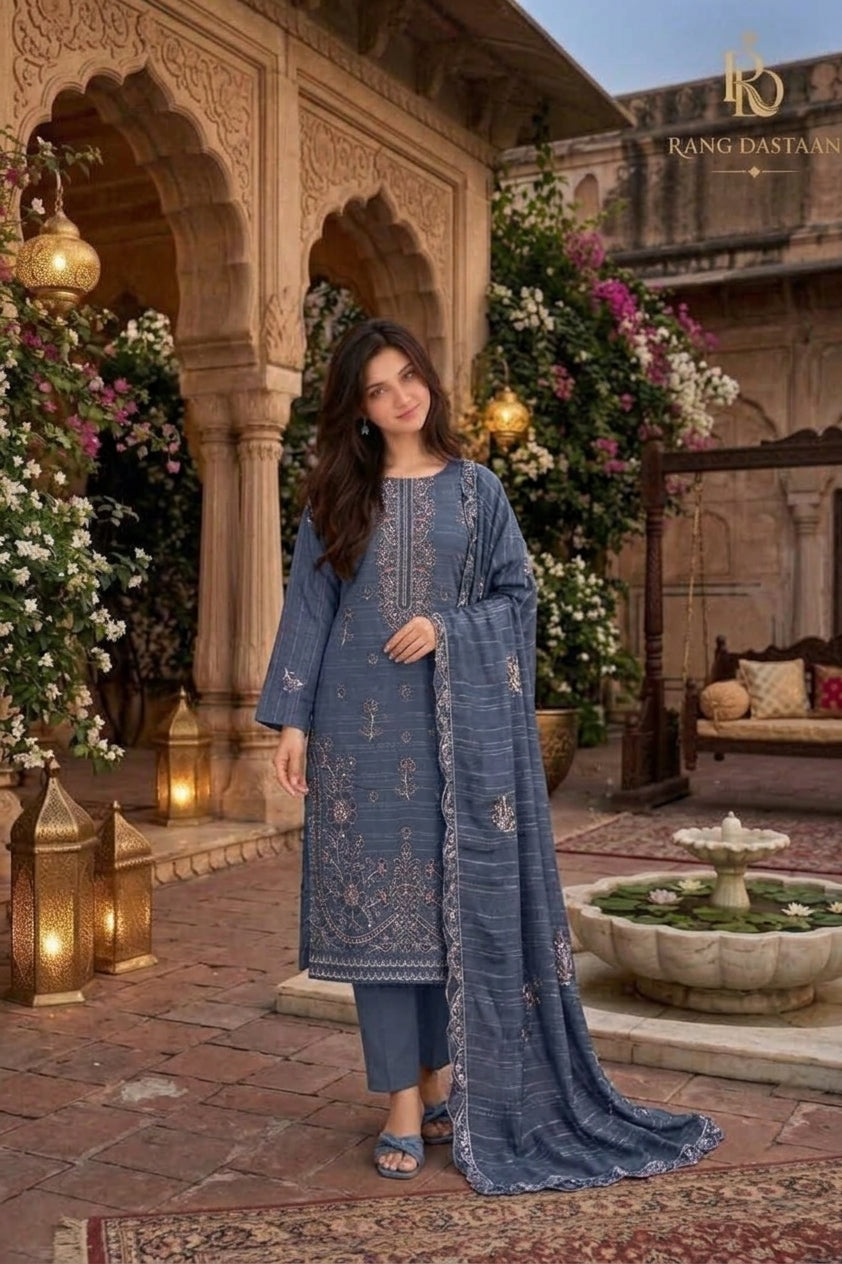 CRYSTAL DHANAK HEAVY EMBROIDERED 3PC SUIT