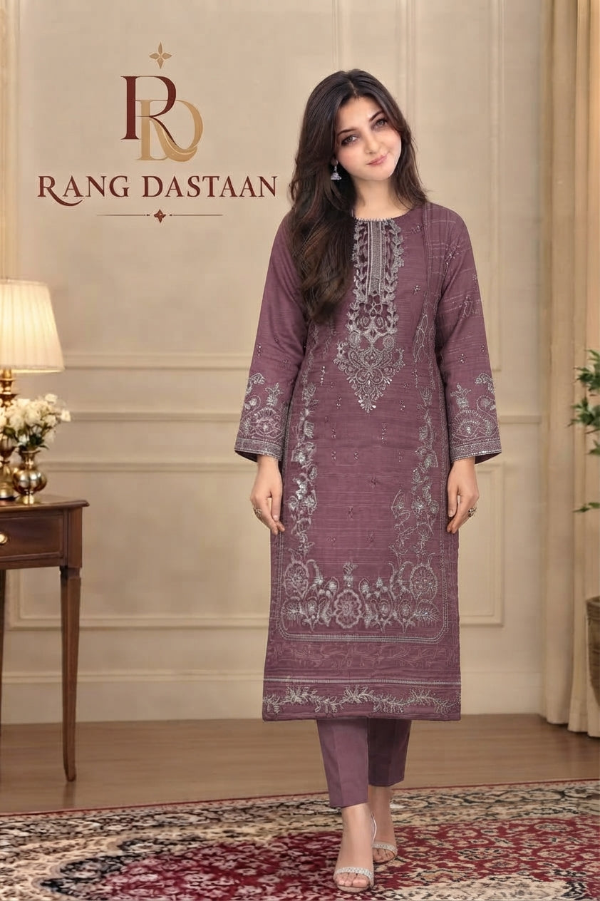 CRYSTAL DHANAK HEAVY EMBROIDERED 3PC SUIT
