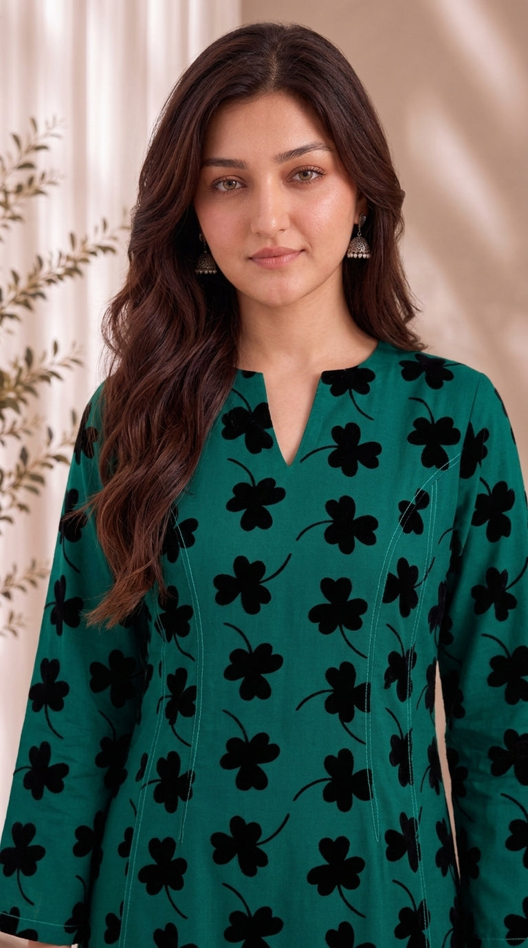 Aqua Breeze — Printed Khaddar 2-Piece Unstitched Suit