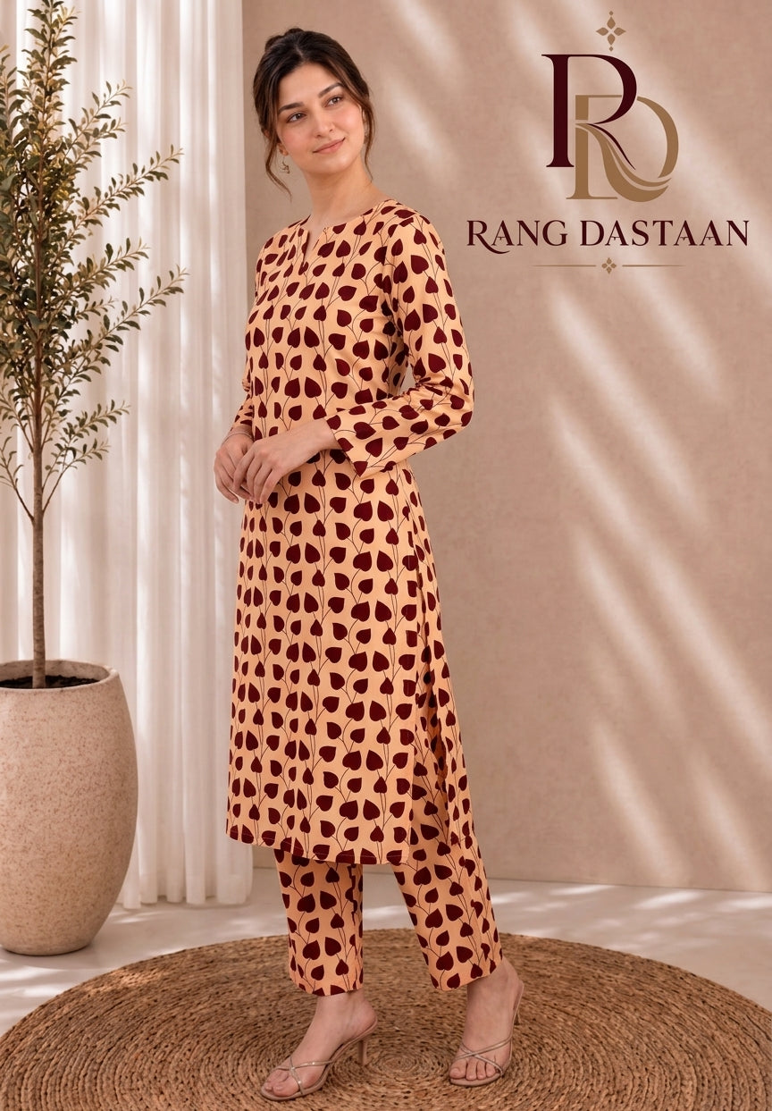 Burgundy Vine — Printed Khaddar 2-Piece Unstitched Suit