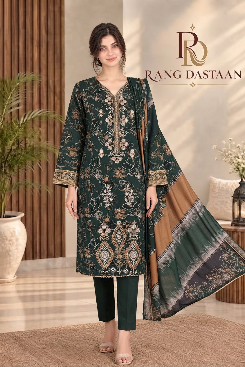 3 PIECE - EMBROIDERED DHANAK SUIT