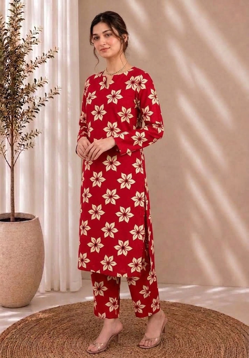 Ruby Blossom — Printed Khaddar 2-Piece Unstitched Suit