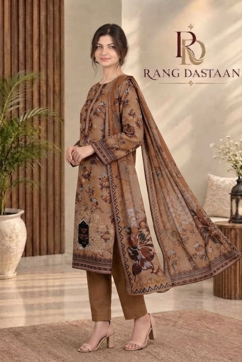 3 PIECE - EMBROIDERED DHANAK SUIT