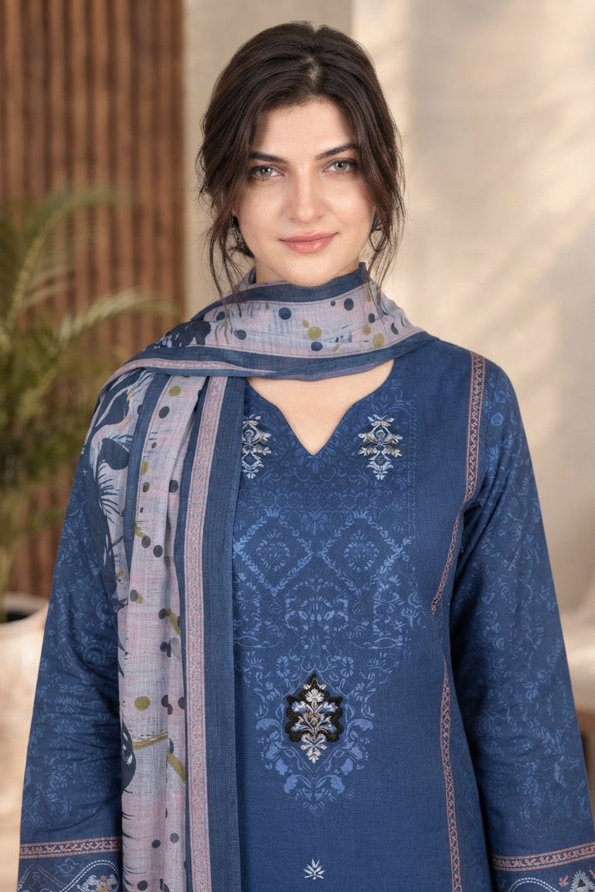 3 PIECE - EMBROIDERED DHANAK SUIT