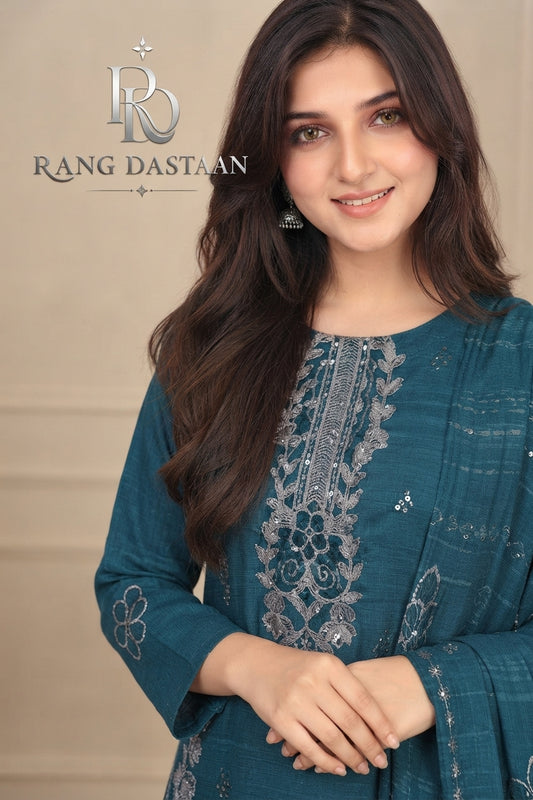 CRYSTAL DHANAK HEAVY EMBROIDERED 3PC SUIT