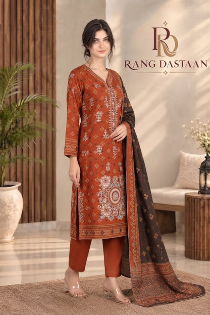 3 PIECE - EMBROIDERED DHANAK SUIT