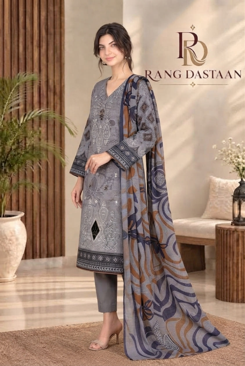 3 PIECE - EMBROIDERED DHANAK SUIT