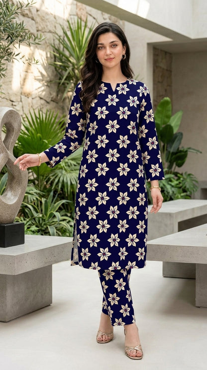Navy Bloom — Printed Lawn 2-Piece Suit