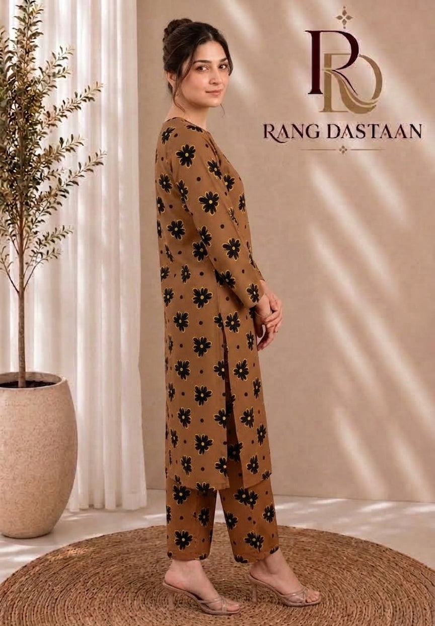 Golden Cocoa — Printed Khaddar 2-Piece Unstitched Suit